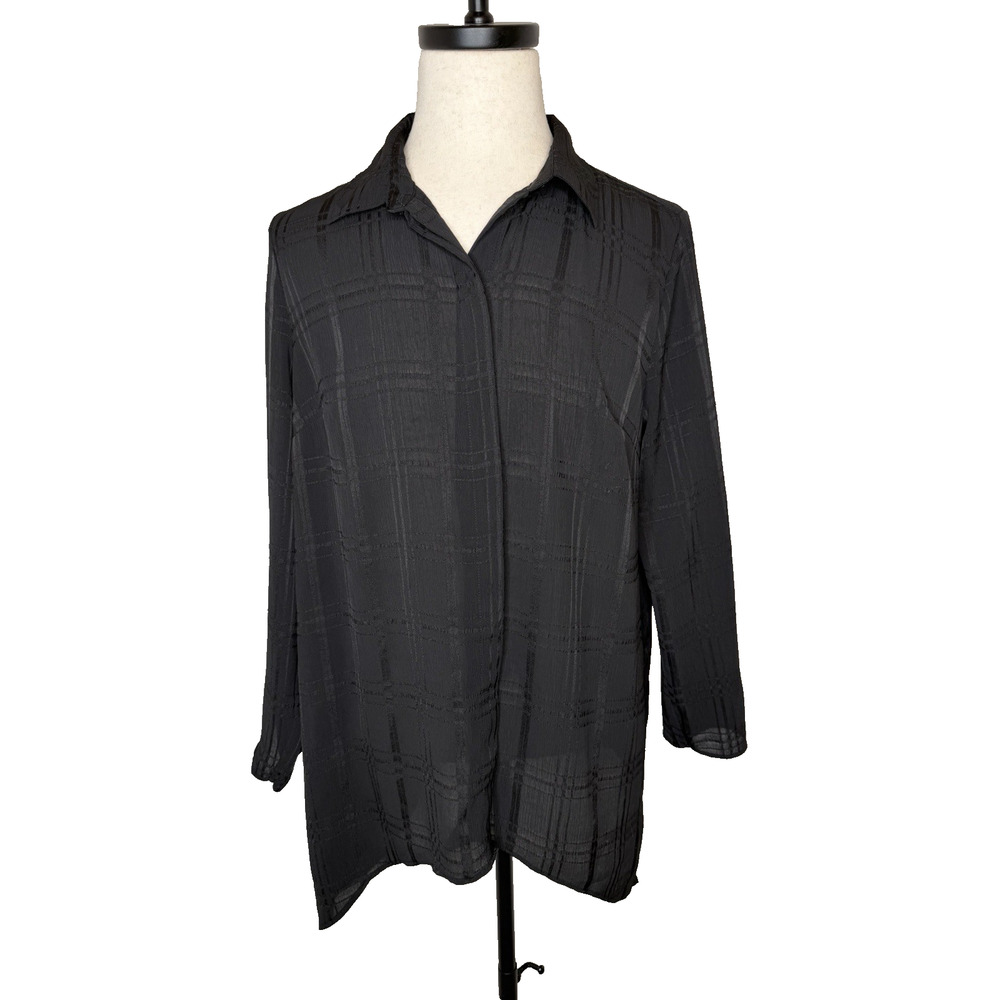 New Directions Women’s Blouse Side XL Black Long Sleeve Button Up